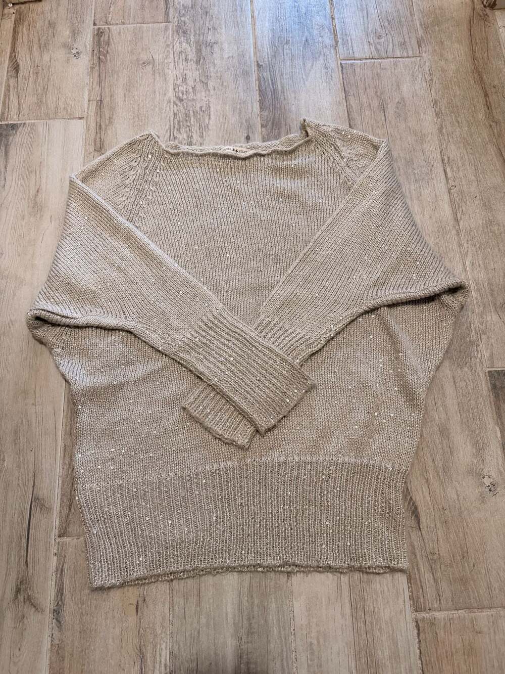 Chelsea & Violet Cream Sequin Knit Boat Neck Sweater Size L